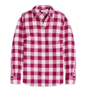 NWT J. Crew Factory Pink Plaid Flannel Button Down Cotton Shirt Women Size S